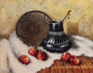 Maria Martinez pottery and red apples